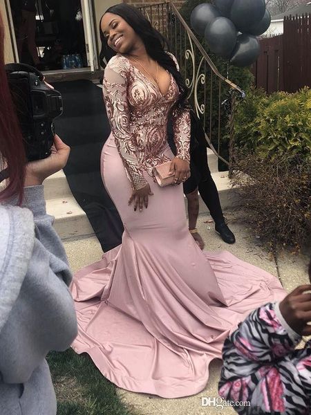 

элегантные вечерние вечерние платья 2019 с блестками sequined sexy глубокий v шеи длинным рукавом пром свадебные платья партии сшитое русалк, Black;red