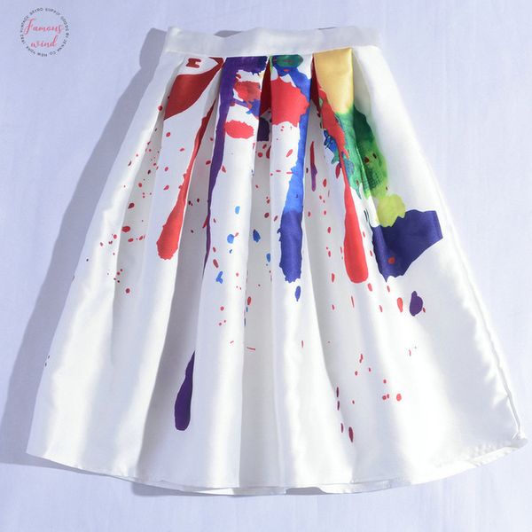 

skirt women vintage a line dyeing high waist printed flared gown midi skirts pleated plus size candy color skirts 8.15, Black