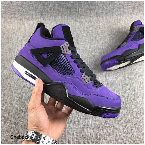 

2020 travis scotts x jumpman 4 4s cactus jack jumpman iv purple blue basketball shoes sports sneakers authentic kids basketball shoes, Black