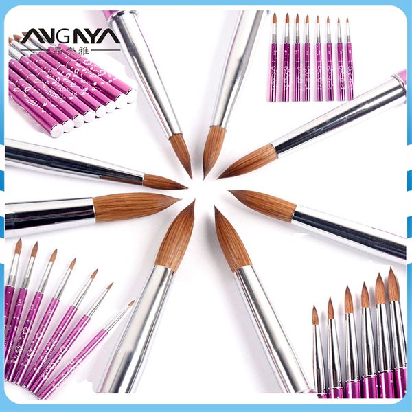 

angnya new 1pcs #2#4#6#8#10#12#14#16#18#20#22 kolinsky sable brush acrylic nail art brush purple metal crystal acrylic salon, Yellow