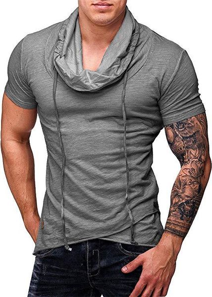 

men's t-shirts mens t shirts sports slim solid turtleneck stacked collar drawstring fit comfortable to wear summer short sleeve, White;black