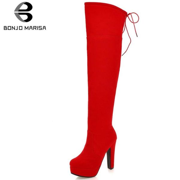 

bonjomarisa big size 33-43 new lady high heels over the knee boots party thigh high boots women platform shoes woman, Black