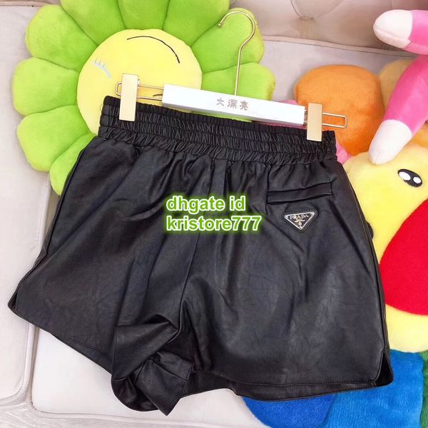 

women's fashion luxury designer vintage jogging culotte pu shorts with triangle tag high end girls casual loose runway female mini shor, White;black