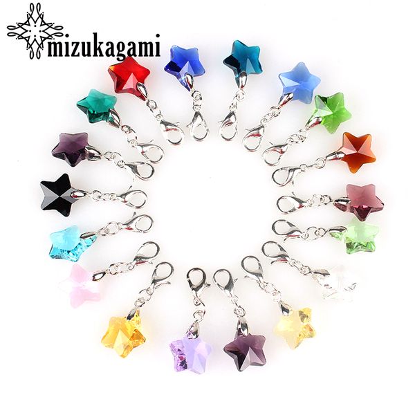 

10pcs/lot colorful crystal pink stars lobster clasp charms 14mm for glass living memory locket diy accessories ing, Silver