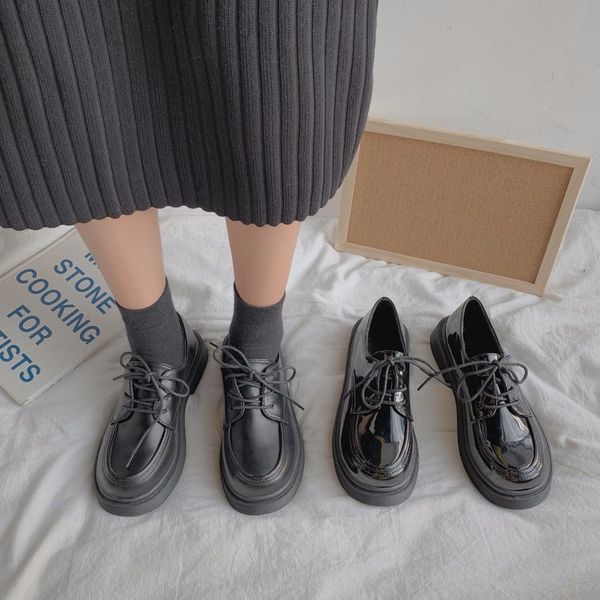 

womens derby shoes round toe british style casual female sneakers flats 2019 fashion women's all-match autumn leather new, Black
