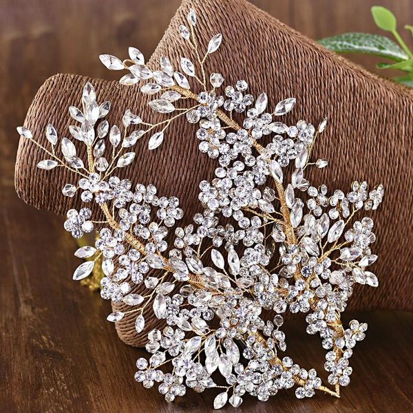 

luxury crystal rhinestones headpiece headdress gold hairpins flower leaf hair pins sticks bridal accessories wedding jewelry, Golden;white