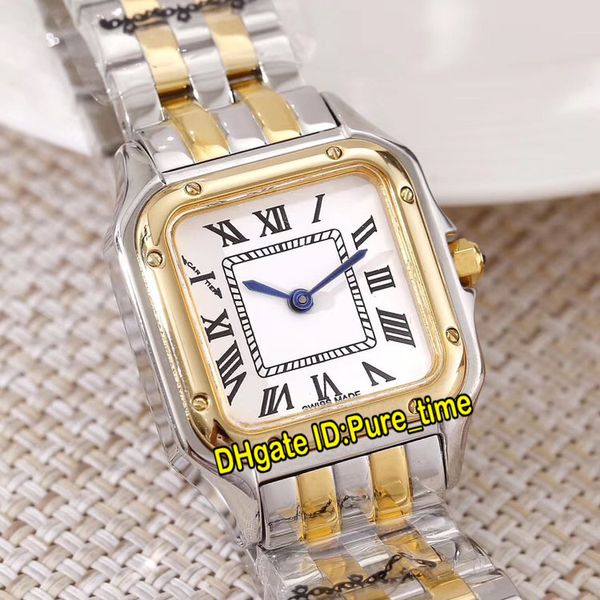 Panthere De 27mm W2PN0007 Mostrador Branco Relógio Feminino Quartzo Suíço Dois Tons Ouro Amarelo Pulseira Aço Safira Relógios Femininos Pure_time E68