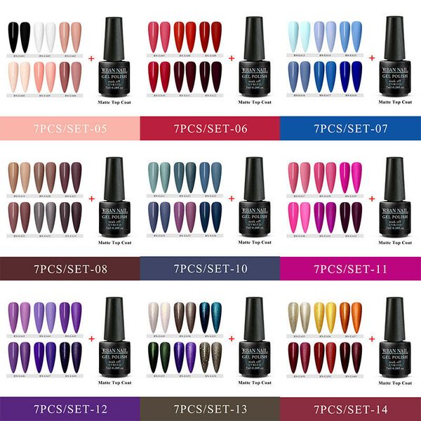 

rban nail matte nail gel polish set 7pcs kit semi permanent soak off matte coat for manicure hybrid varnishes art, Red;pink