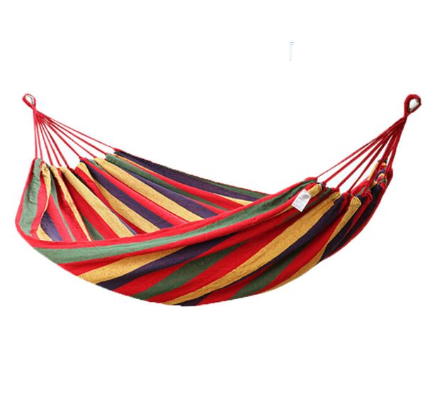 

outdoor anti-rollover canvas swing camping single double camping portable folding hammock rainbow stripe wooden hammock q359