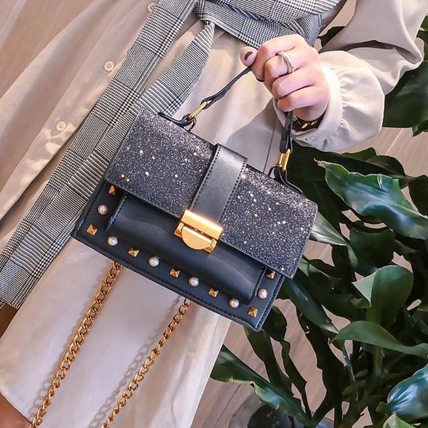 

мода женщина мешок плеча pu кожаный блесток дамы малый квадрат сумка простой женский ежедневно одно плечо блокировка коммуникатор