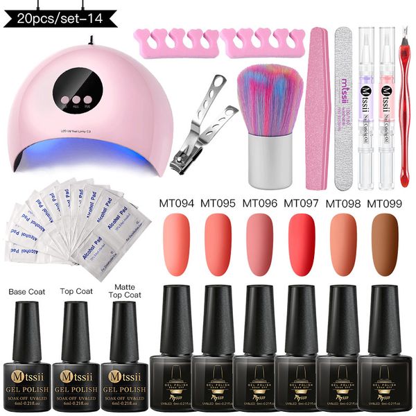 

mtssii 18w uv led lamp for manicure set 6 gel nail polish and base varnish nail tool set matte coat gel varnish