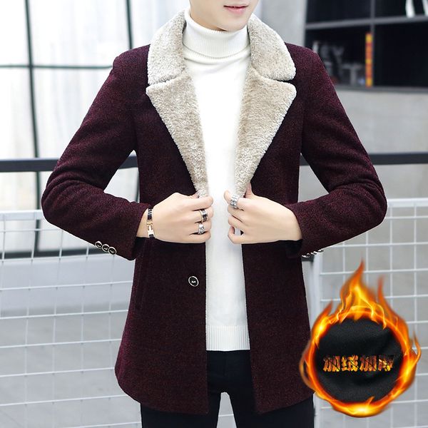 

winter men's coat slimming medium and long casual windbreaker men's woolen coat, Black;brown