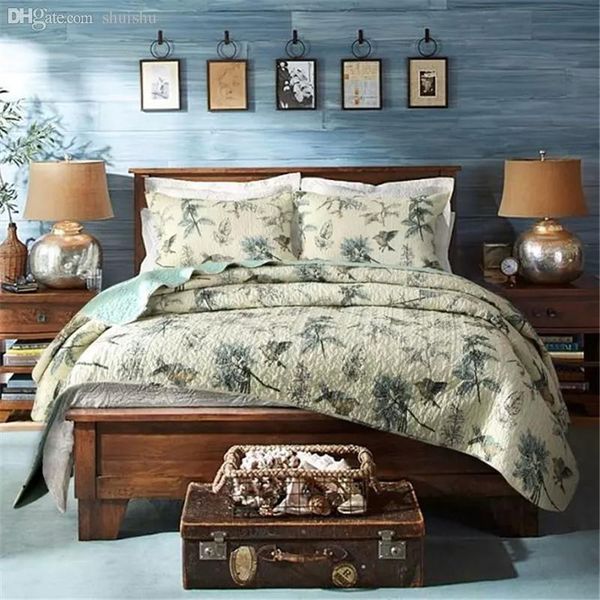 

wholesale-100% cotton quilt bedspread pastoral bird and flower bed quilt 3pc set king size quilt cover set home textile bedding cloths set