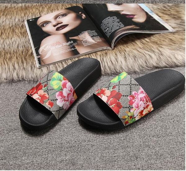 

2020 new designer rubber slide fashion sandal floral brocade men slipper gear bottoms flip flops women striped beach causal slippe eur36-41, Black