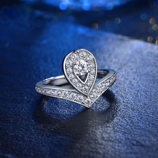 

women s925 silver ring princess water drop austria crystal ring lady fashion jewelry christmas party bride gift, Golden;silver
