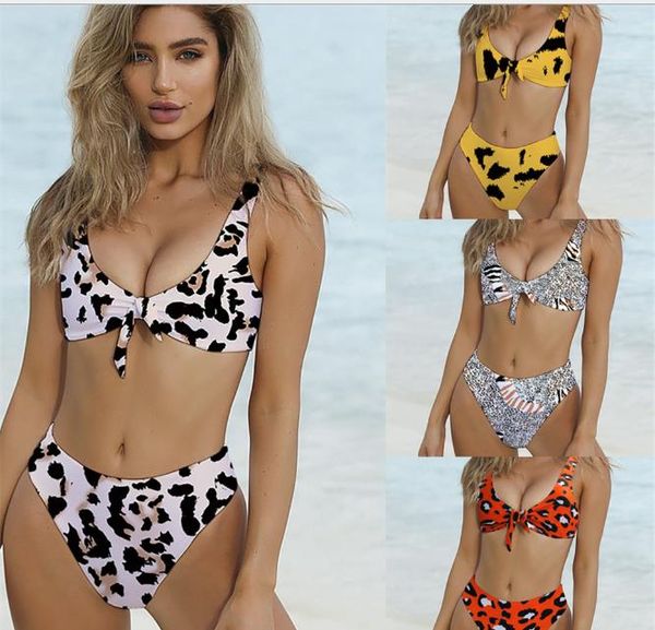 

new leopard print knotted bikini in europe and america in 2019