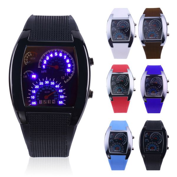 

fashion race watch men sport watches led display race speed car meter dial military watches man military digital dashboard watch, Black;brown