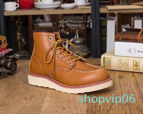 

genuine leather mens boots spring red ankle boots man wing warm outdoor work martin cowboy motorcycle heel male lace-up z2, Black