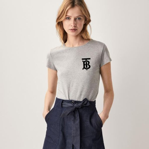 

women's 2020 luxury clothing solid color cuff plaid edge women's t-shirt short sleeve large round neck, White