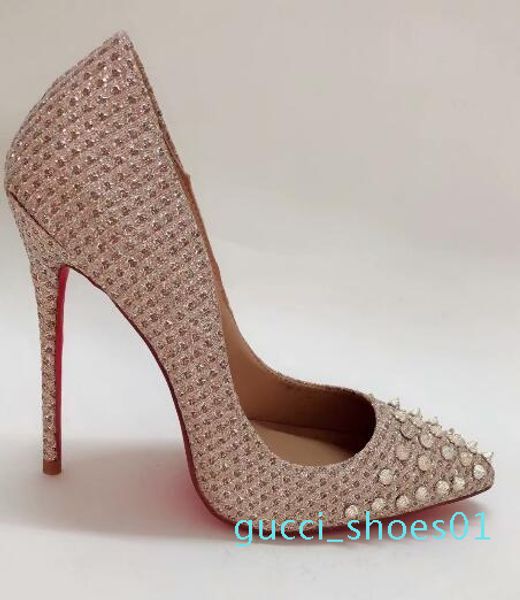 

2019 new hot моды каблуки заклепки роскошная red bottom днища high heels каблук черный серебряная свадьба насосы женщины женская обувь g01, Black