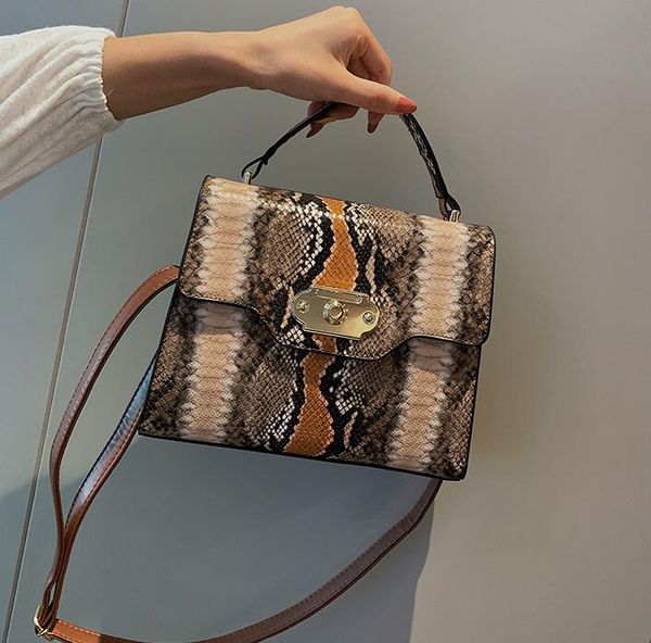 

designer women serpentine crossbody luxury lady vintage handbags fashion square lock contrast color bags