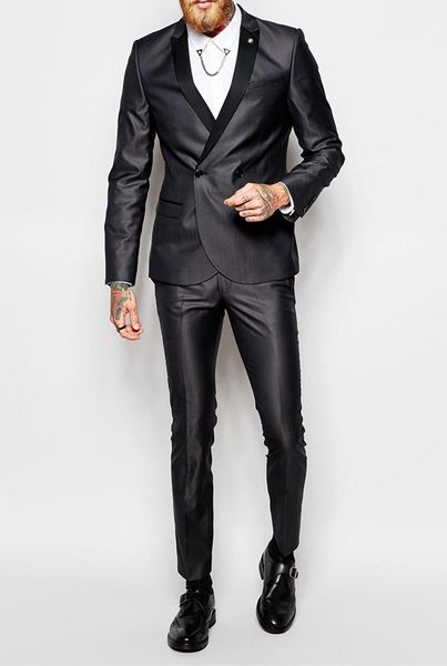 Double Breasted Groomsmen Shawl Lapel Groom Tuxedos Charcoal Grey Men Suits Wedding/Prom/Dinner Best Man Blazer ( Jacket+Pants+Tie) B619