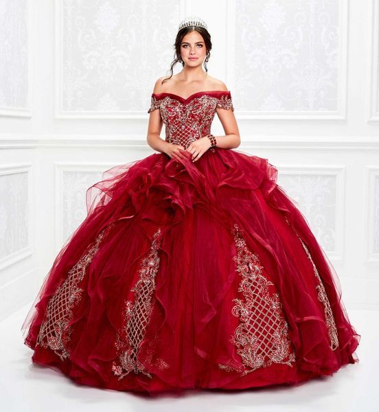 

2019 red quinceanera dresses off the shoulder tiered skirts appliqued beads ball gown girls pageant gowns formal prom dress floor length, Blue;red