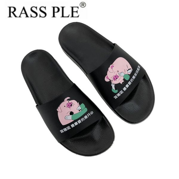 

rass ple 2018 cute animal lovely slippers female home indoor slippers bath flip flop shoes women zapatos de mujer, Black