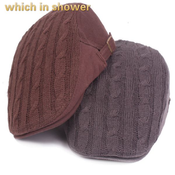

which in shower cable knitted beret for women men warm flat winter hat duckbill peaked cap male female retro french hat bonnet, Blue;gray