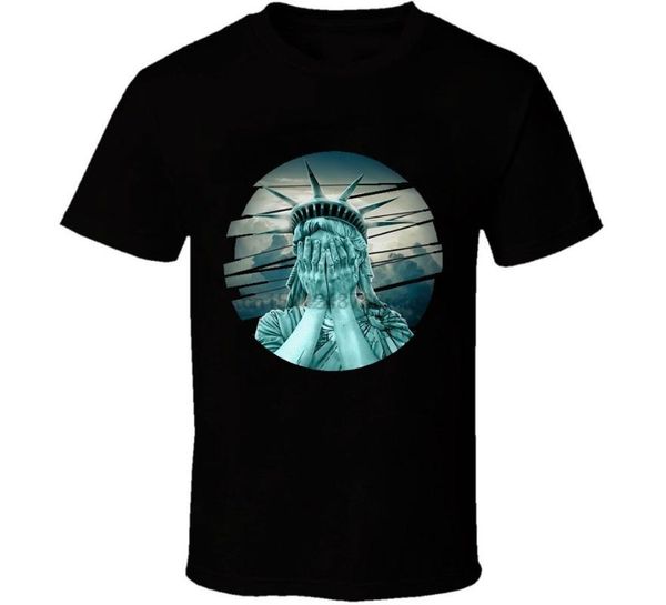 

fashion statue of liberty crying sleeve shirt, White;black