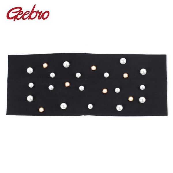 

geebro women's pearls headband fashion cotton rhinestone flat stretchy hair headband for girls diy handmade hair accessories