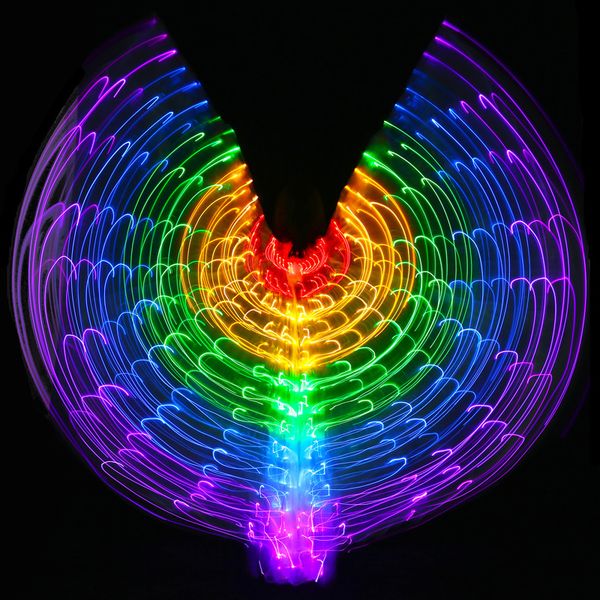 

new performance prop women dance accessories girls dj led wing light up wing costume led butterfly wings rainbow colourful, Black;red