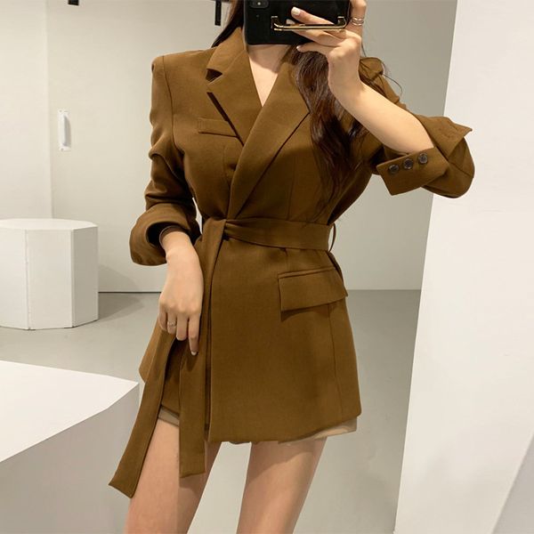 

women's suits & blazers jacket small suit feminine 2021 korean version of the elegant ladies mid-length blazer fashion coat, White;black
