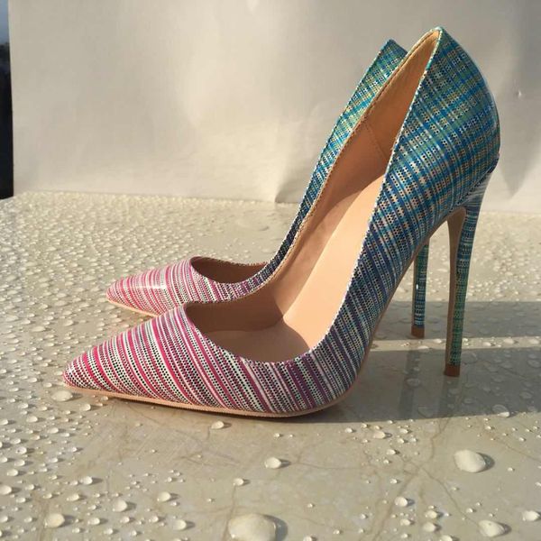 

keshangjia new arrivals rainbow printed leather pumps for women pointed toe thin high heels gladiator woman party office dress, Black