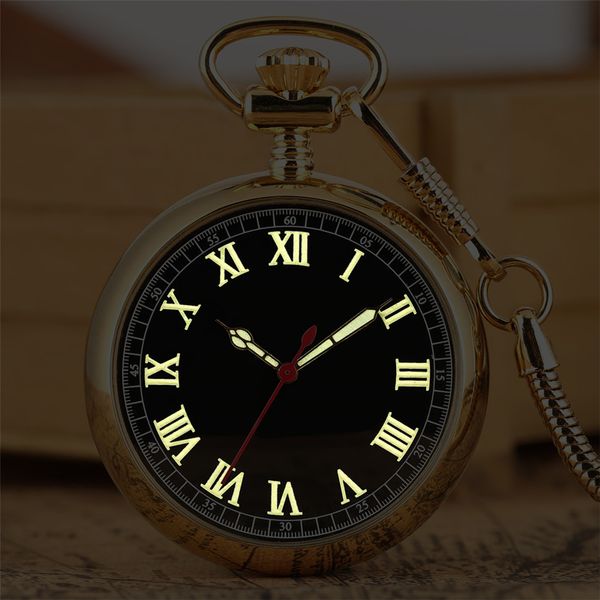

luminous roman numerals display mechanical self winding pocket watch luxury golden steampunk pocket pendant clock new 2019, Slivery;golden
