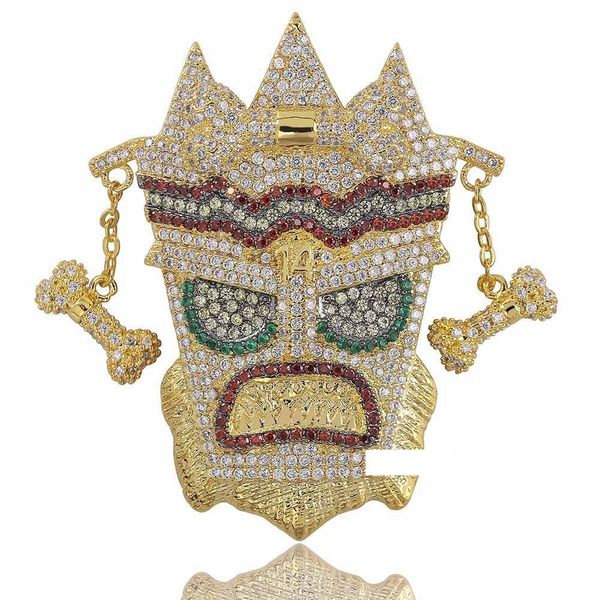 

новый iced out uka маска твердая ожерелье мужские персонализированный micro асфальтовая hip hop золото серебро цвет bling шарм цепи ювелирны, Silver