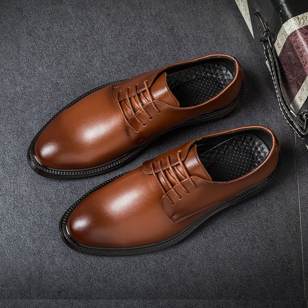 

men's business dress casual shoes brown pointed shoes men soft leather fashion mens casual comfortable oxford, Black