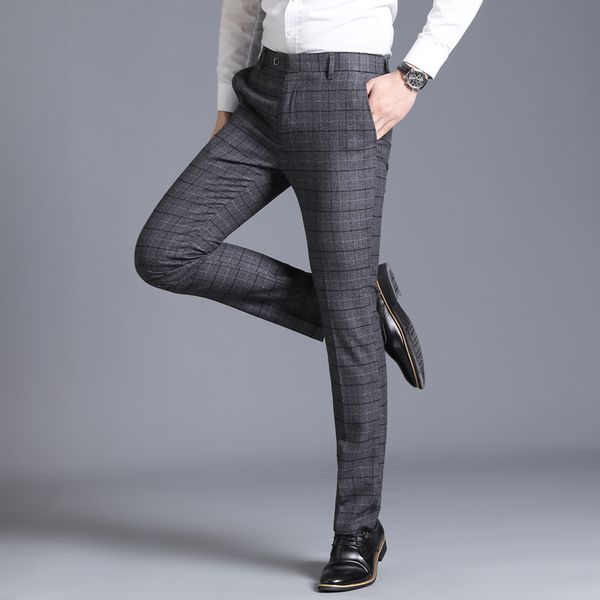 

men dress suit pant business casual slim fit classic suit trousers wedding male korean version plaid casual pants slim trousers, White;black