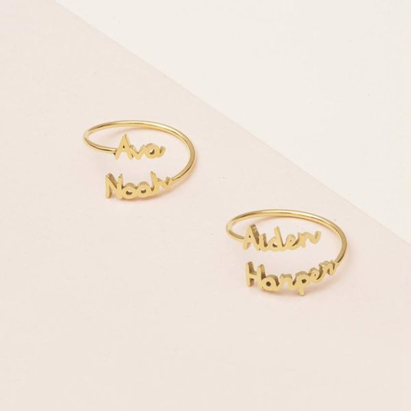 

personalized adjustable double name couple rings for women stainless steel custom two names birthday jewelry men anel bague