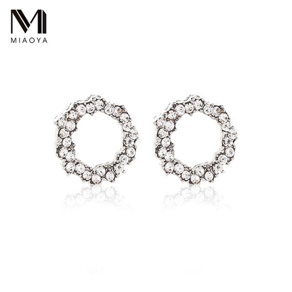 

korean-style micro-inlaid full diamond circle stud earrings geometric floor empty stud earrings selling small jewelry a generation of ha, Golden