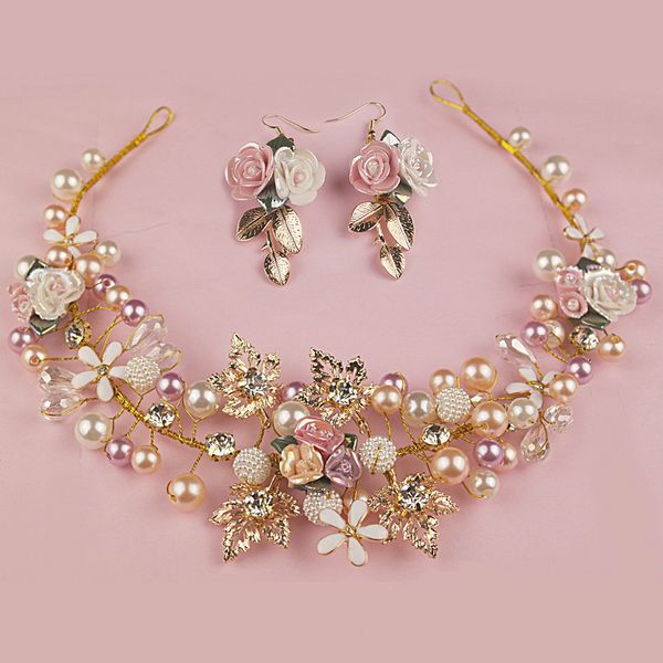 

европа и высокого класса свадебная тиара ручной сша мелкозернистый жемчуг свадьбы оголовье керамический цветок, Golden;white