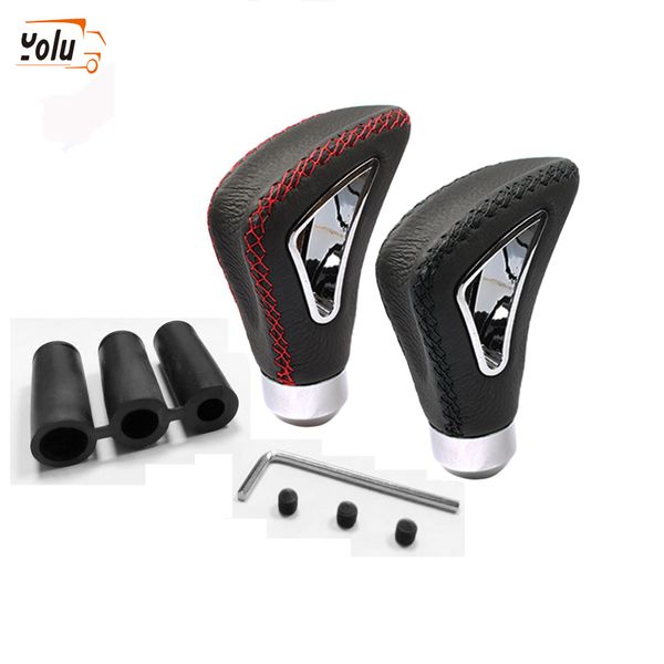 

yolu universal leather automatic shift manual gear stick shift shifter lever cover knob stitched cover black/red