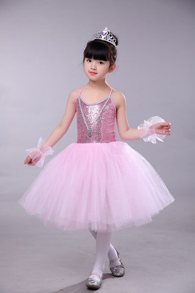 

2020 pink blue romantic tutu ballerina dress kids girl sequin leotard with skirt long ballet dress for child birthday party costume, Black;red