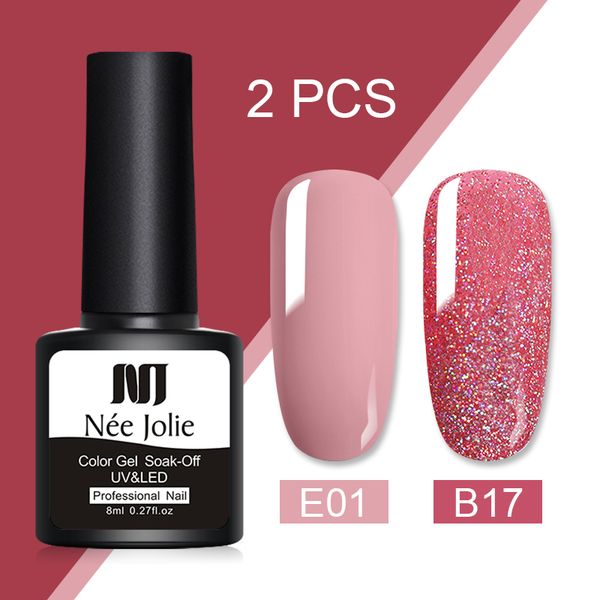 

2 bottles/set 8ml nee jolie pure-color nail gel polish semi-permanent soak off uv nail art gel polish for diy beauty design, Red;pink