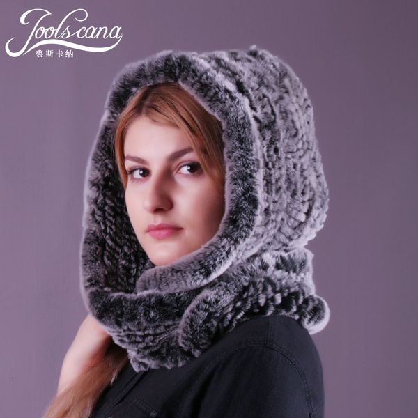 

joolscana реальных меховая шапка шарф для тканной осени зима теплого шарфа шапка женской трикотажного rex и крышки два в одном русском, Blue;gray