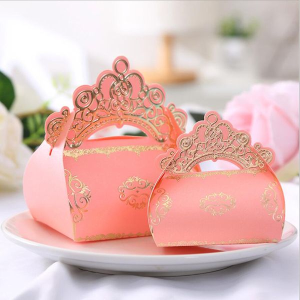 Sweet Princess Gold Crown Bomboniera Bomboniera Festa di compleanno Baby Shower Battesimo Scatole regalo 50 pezzi / lotto