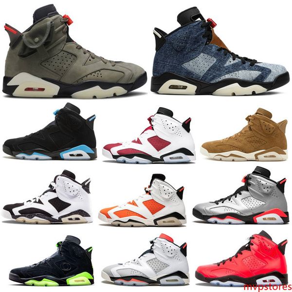 

2020 men 6 washed denim basketball shoes travis scotts gatorade green limited golden sneakers classic 6s unc athletic sports shoes with
