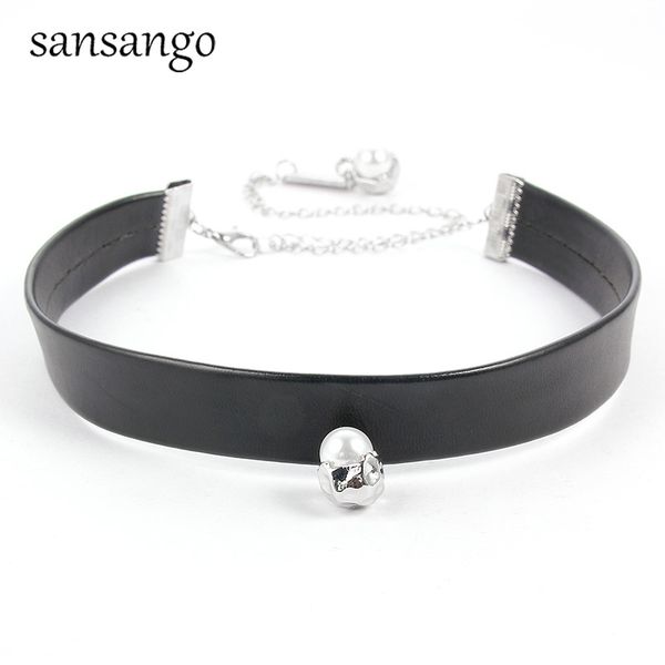 

new fashion pure black leather pearl pendant collar popular retro collar ladies necklace fashion jewelry jewelry, Silver