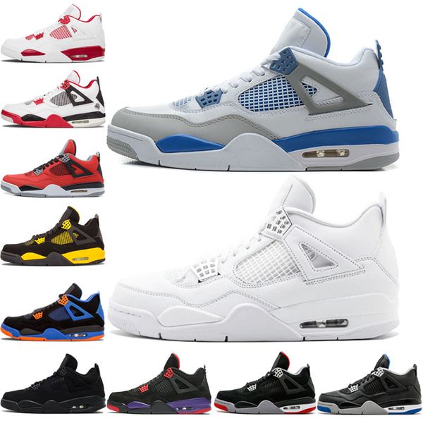 

2019 4 4s Men Military Blue Pure Money Basketball Shoes 2019 Designer Black Cat bred CAVS Raptors Green Glow Shoes Sport Sneakers