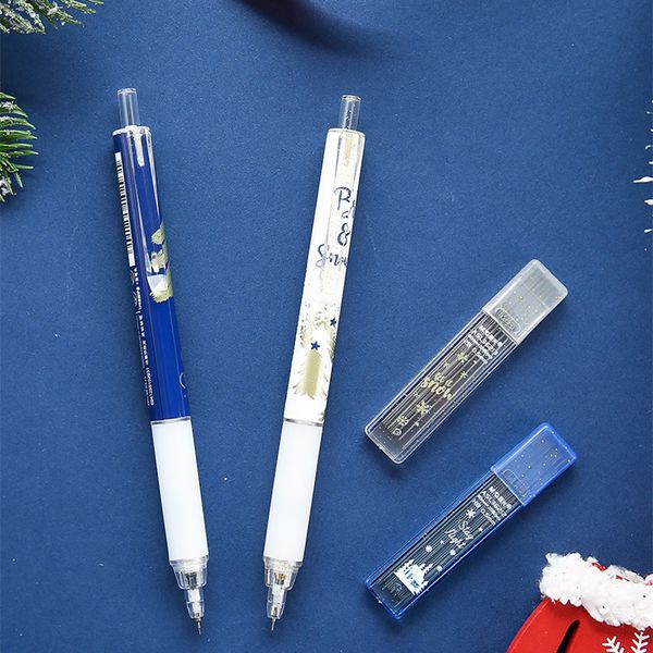 

christmas stationery gift mechanical pencil set 1pencil + hb leads + 2b leads 0.5mm, Blue;orange